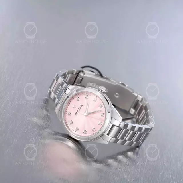 Bulova 96P249 Surveyor Stahl-pinke Damenuhr mit 11 Diamanten