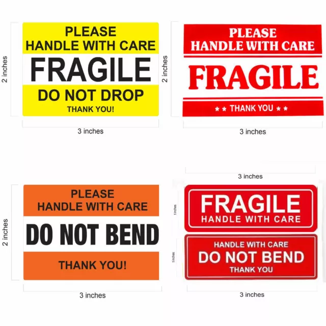 FRAGILE STICKER 1" x 3"  2“ x 3” FRAGILE HANDLE WITH CARE Stickers Do Not Bend Q