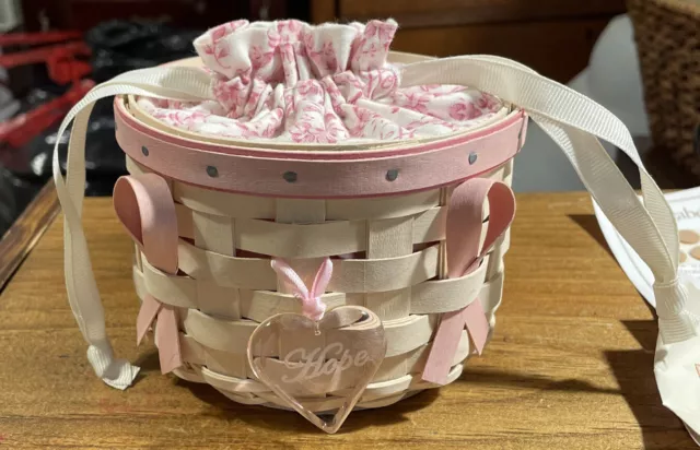 Longaberger Small Round Drawstring Top hope breast Cancer awareness basket  2006