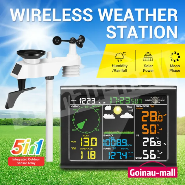 Wireless Solar Powered Weather Station Outdoor Temperature Humidity Forecast