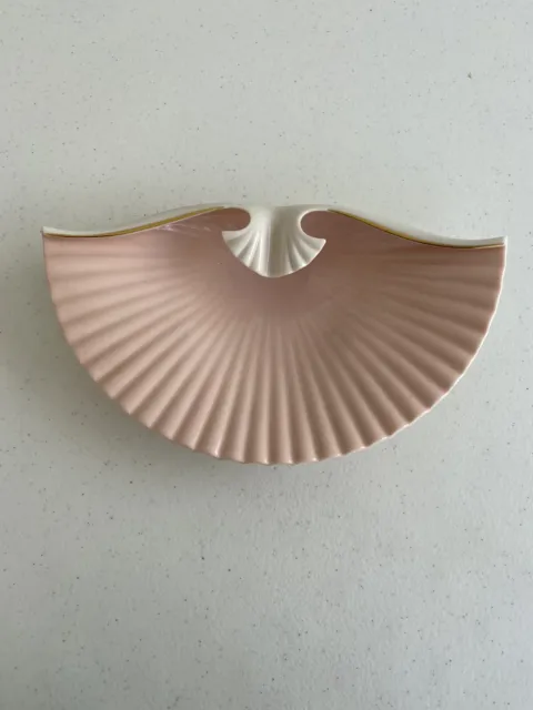 Vtg Lenox Ivory Pink Gold Scallop Shell Shaped Porcelain Footed Dish Art Deco