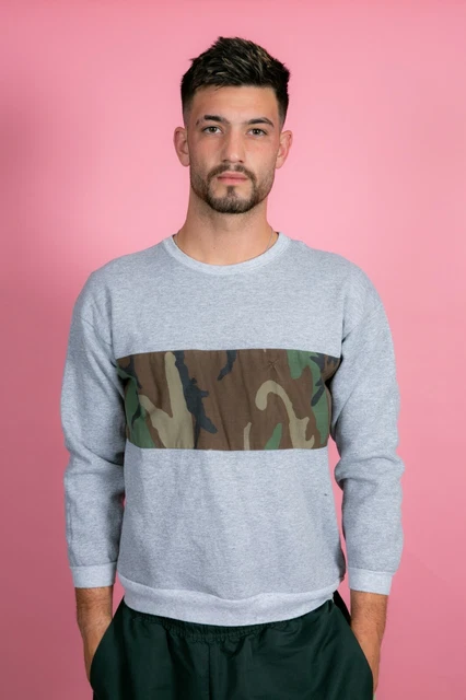 Reworked customised vintage sweatshirt jersey jumper grey camo stripe sweatshirt