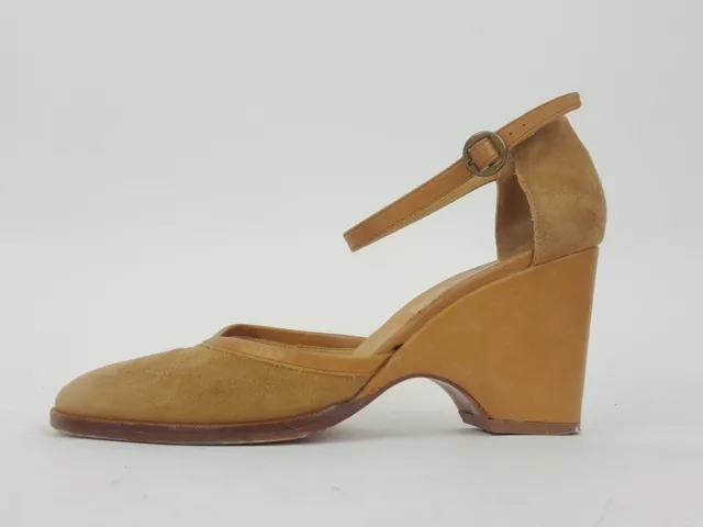 Robert Clergerie Cognac Suede Round Toe Ankle Strap Wedge Pumps Shoes Size 8 3