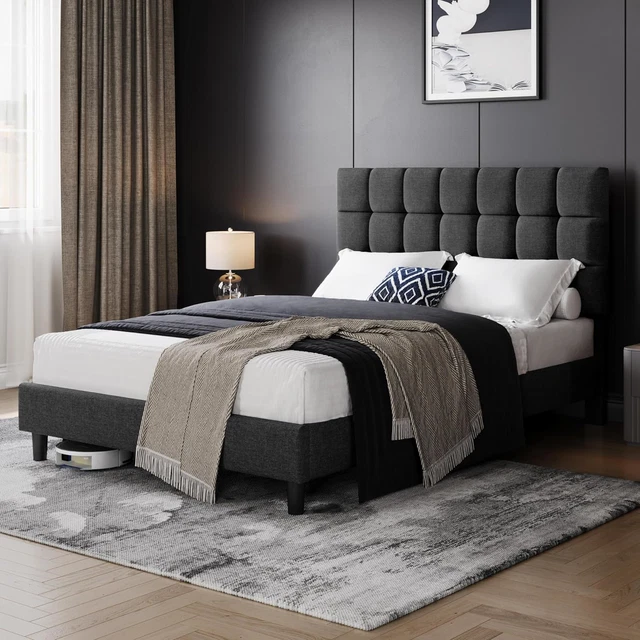 YAHEETECH 5FT KING Bed Frame Upholstered Platform Bed with Adjustable