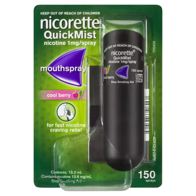 Nicorette QuickMist Mouth Spray 150 Sprays – Cool Berry Craving Relief