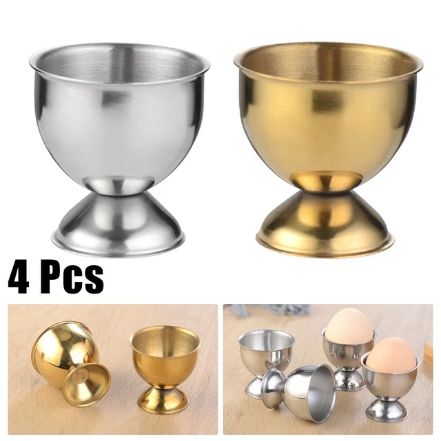 Taza De Huevos 4 Piezas Plata Acero Inoxidable Suave Cocido Círculo Soporte Para Servir