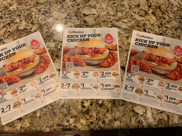 Hardee's Restaurant coupons 3 full sheets Exp 10/31/2023