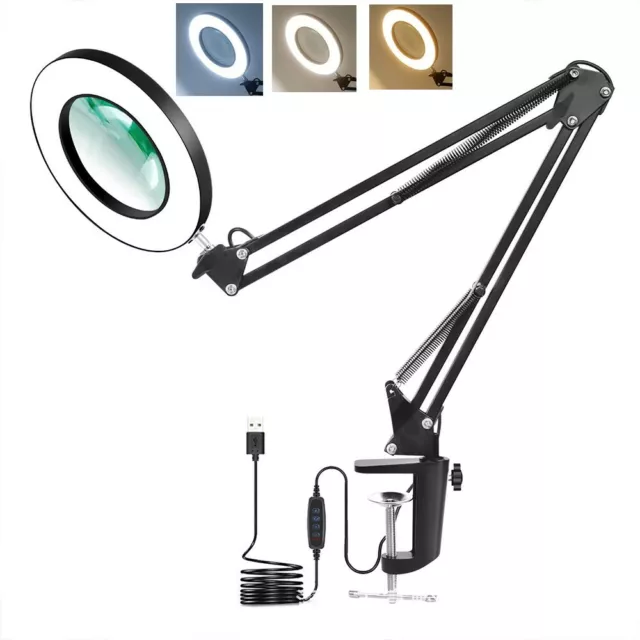 64LED 10X Magnifier Glass Desk Lamp With Clamp Magnifying Lamp Reading Light NEW