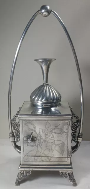 1890's Ornate Victorian Era Reed & Barton Silverplate Jewelry Box w/ Bud Vase