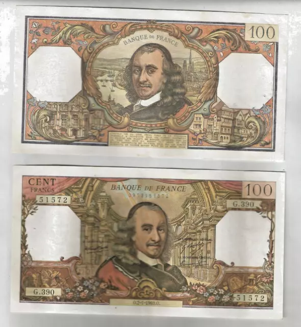 : 2 billets de 100 francs corneille 1969  numéros  qui se suivent  ttb