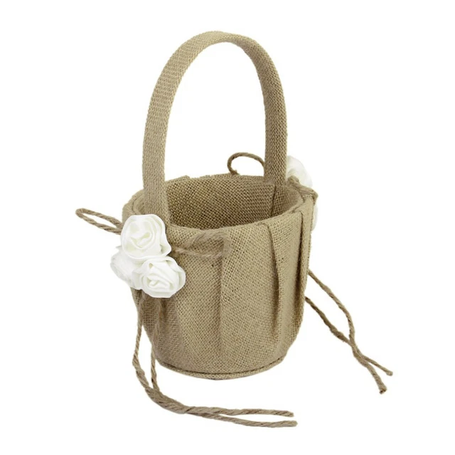 Wedding Basket for Girl White Hessian Flower Hanging Jute Baby Natural Manual