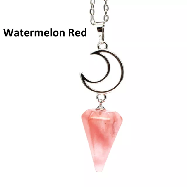 Natural Moon Hexagonal Pyramid Crystal Necklace Pendulum Pendant Chakra Reiki