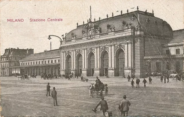 Cartolina Paesaggistica Lombardia Milano Stazione Centrale Viaggiata Anno 1910