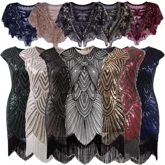 Retro 1920s Flapper Beaded Gatsby Charleston Party Fringe Evening Cocktail Dress