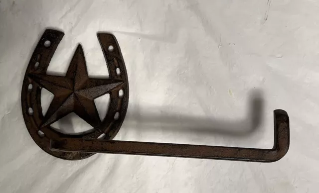 Cast Iron Barn Star Horseshoe Toilet Paper Holder w/ Matching Towel Ring