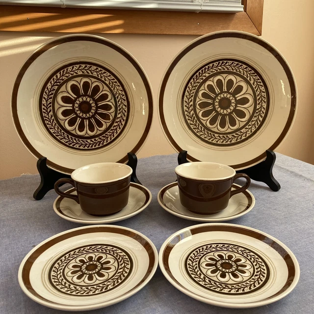 8pc Serving For 2 Ironstone Monterey Royal China Brown And White Floral Design