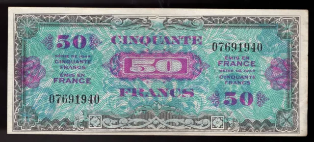 1944 France 50 Francs Allied Millitary Banknote Pick 117a AU 1 fold #3