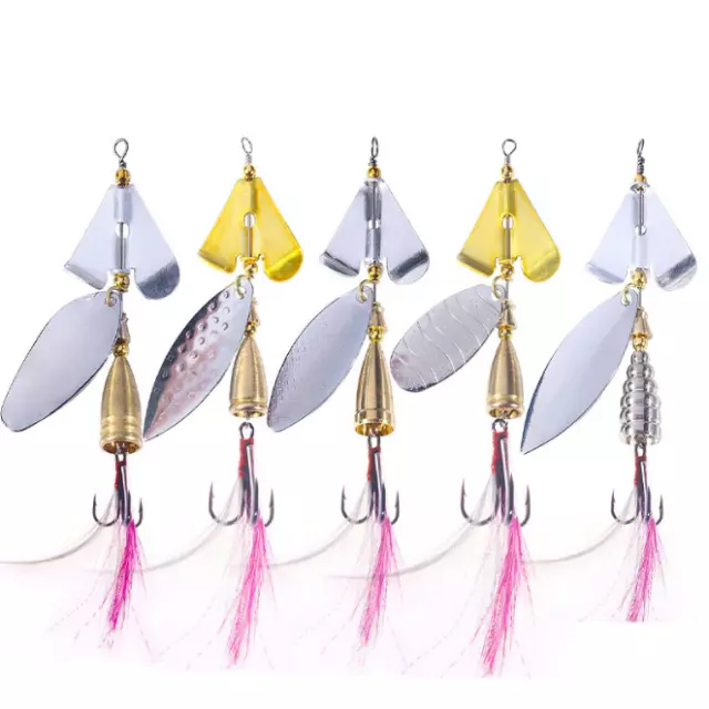 5pcs Fishing Lures Metal Spinner Baits Bass Tackle Crankbait Spoon Trout Tackle