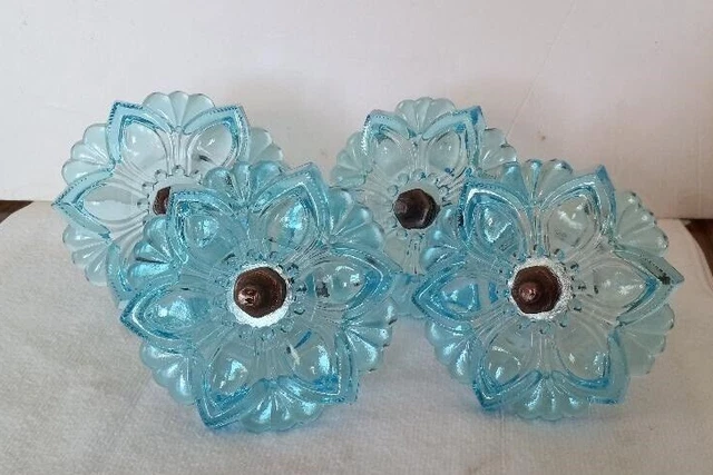 Curtain Tie Backs Set FOUR Aqua Blue Victorian Flower Glass Hardware