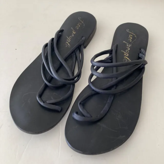 Free People Kayla Soft Strappy Sandals Black Leather Sz 40 NWOT