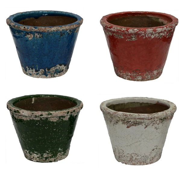Blumentopf Übertopf Pfanztopt 4 Farben grün / weiß / rot / blau Shabby Antiklook