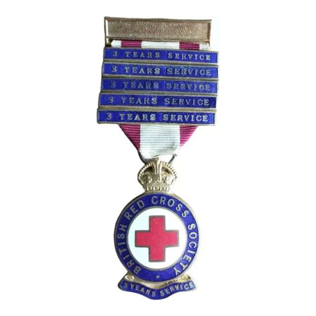 Vintage British Red Cross Society 3 Years Service Medal & 5 Clasps