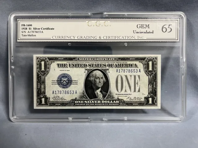 1928 $1 Silver Certificate Fr 1600  Gem UNC 65 A17878653A