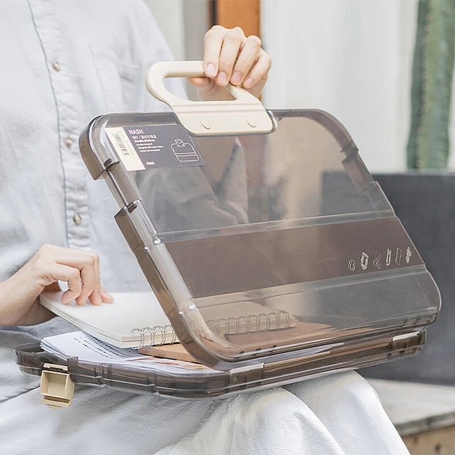 Portable File Box Plastic Transparent Pencil Case A4 Folder Storage Organizer Wa