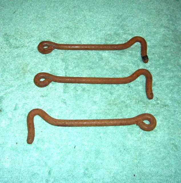 3 ANTIQUE/VINTAGE IRON LATCH HOOKS RUSTIC GATE BARN DOOR HAND FORGED ~ 6" long