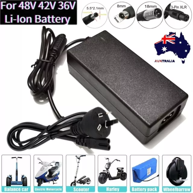 48/42V 2A Lithium Li-Ion Battery Charger Power Adapter 36V Electric Scooter Bike