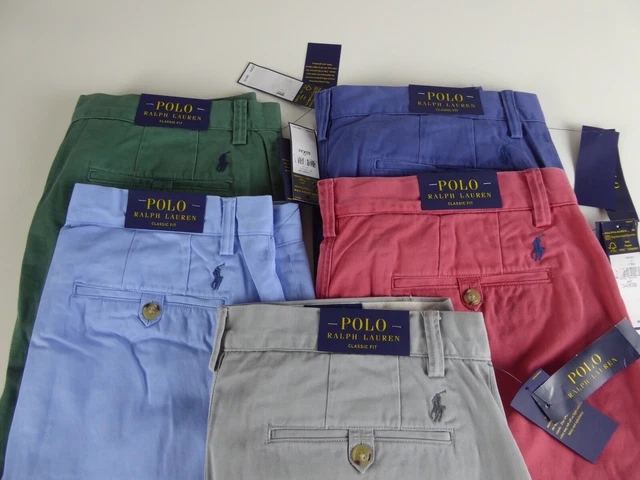 Polo Ralph Lauren Flat Front Cotton Chino Khaki Pants NWT Classic Fit $85 w Pony