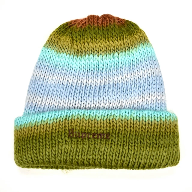 NWT Supreme NY Ombre Stripe Soft Knit Beanie Hat Men's Olive DS FW22 AUTHENTIC