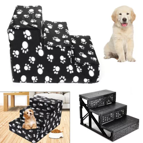 3-Tier Dog Steps Pet Stairs Great for Smaller Hurt Older Pets Portable Black