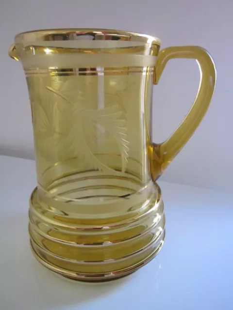 Large ,Vintage Ambercut Glass Water Jug With Gold Trim