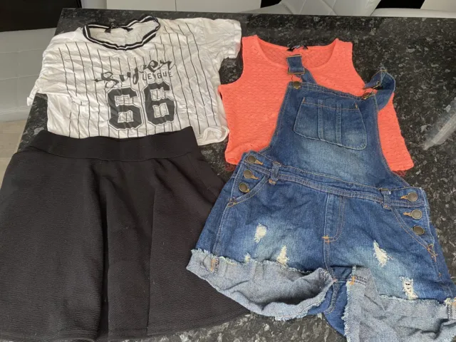 Girls Summer Clothes  Bundle Age 10-11 Years Tops Skirt & Short Dungarees