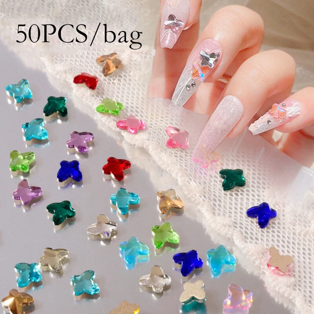 50Pcs Cristal Papillon Art Ongles Charmes Strass Acrylique Décorations Gemme .J