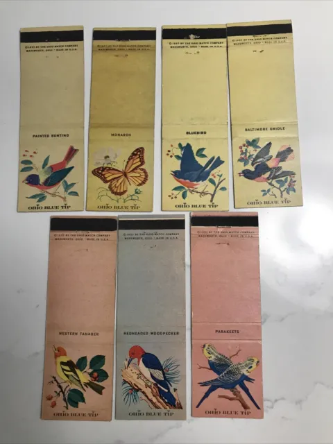 Ohio Blue Tip Match Lot of 7 Bird Matchbook Covers Butterfly 1957