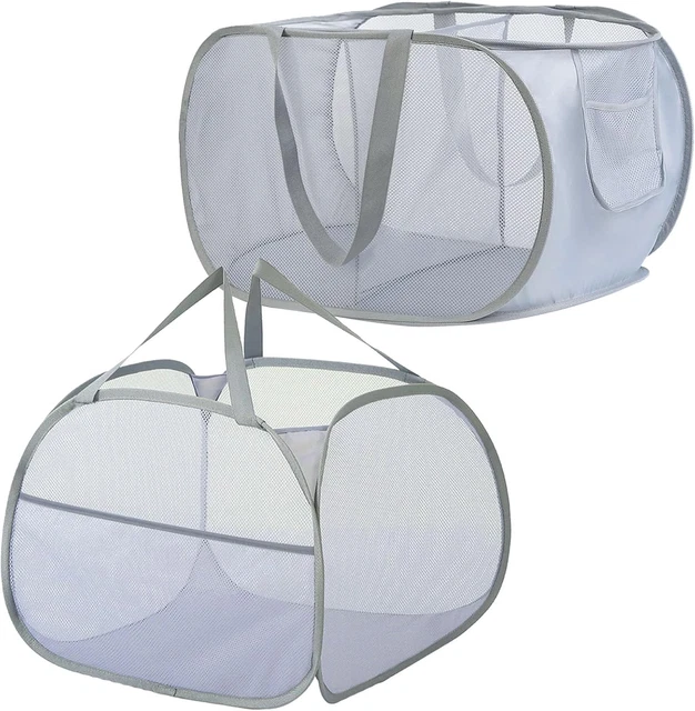 Cesto Portabiancheria Pieghevole Nero 35.5x61 Cm - In Rete, Con Manici, Per Casa E Bambini - Foto 8