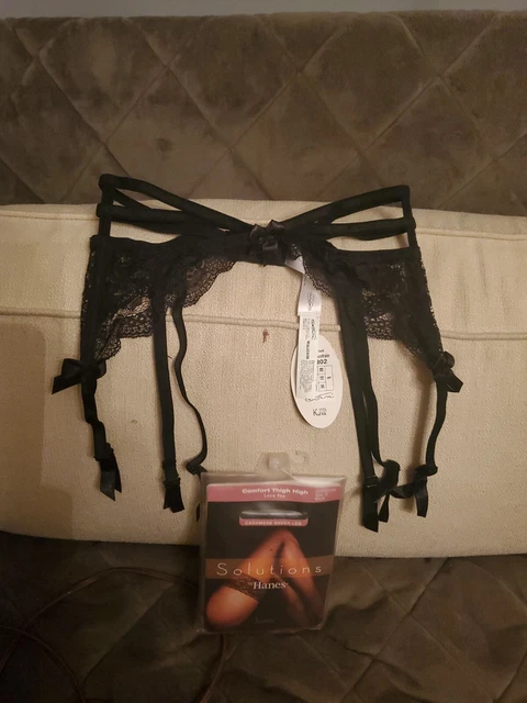 garter belt 6 Straps Strappy with stockings S. Black axami NWT