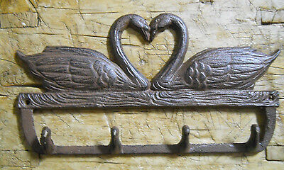 Cast Iron Victorian Style SWAN HEART Towel Coat Hooks Hat Hook Key Rack BROWN