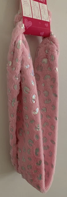 NWT Justice Girls Eternity Scarf - Holographic Leopard Print & Pink Plush
