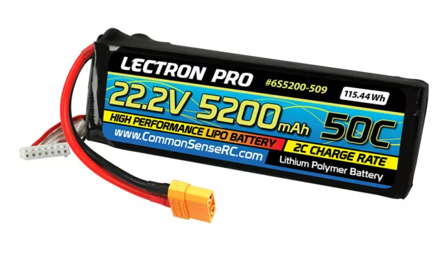 6S5200-509  Lectron Pro 6S 22.2V 5200mAh 50C Lipo Battery with XT90 Connector...