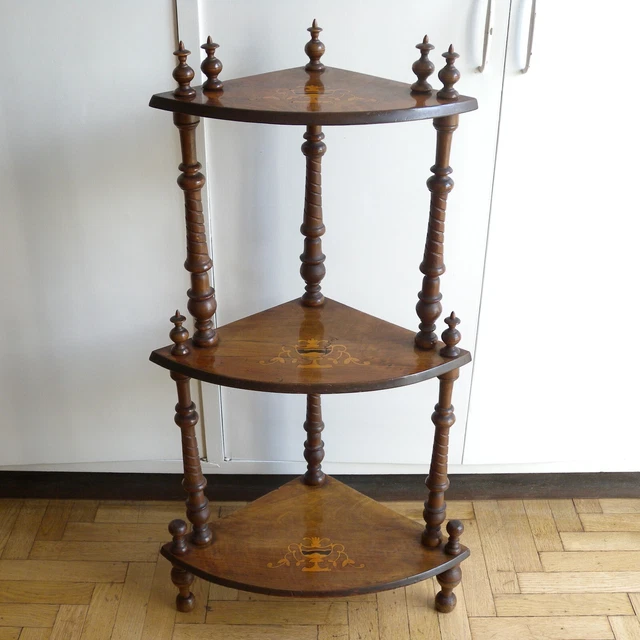 U149 Antica Etagere Ad Angolo Angoliera Legno Noce  Intarsiato Luigi Filippo 800