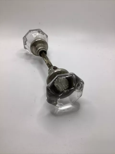 Antique Vintage Glass Door Knobs 8 Sided Octagon Shape Set