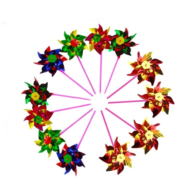 Set 100 Girandole Arcobaleno In Plastica - Mulini A Vento Per Feste E Giardino - Decorazione Colorata - Foto 7