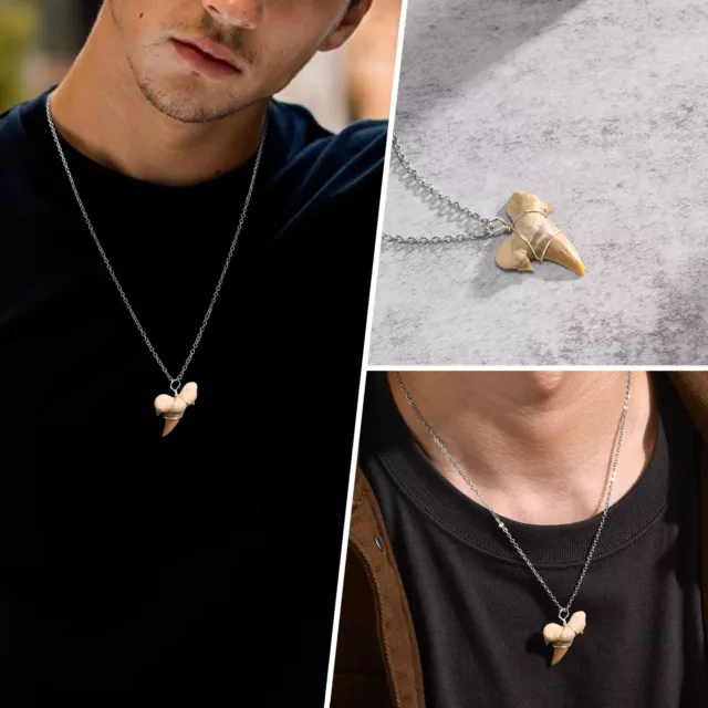 Vnox Shark Tooth Necklaces for Men, Unique Natural Stone Animal Teeth Pendant 2