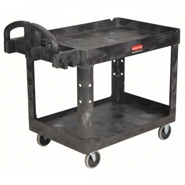 Rubbermaid Fg452088bla Plastic Utility Cart With Deep Lipped Plastic Shelves,