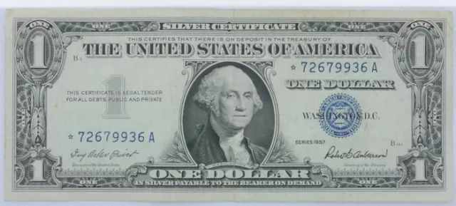 1957 Series US $1 One Dollar Star Note Silver Certificate Small Note P254089