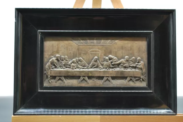 Bronzerelief, "Das letzte Abendmahl" von Leonardo da Vinci , gerahmt