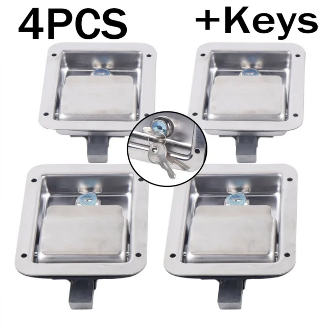 4Pcs Toolbox Lock Paddle Handle Trailer Door Lock Stainless W/Key Latch Silver